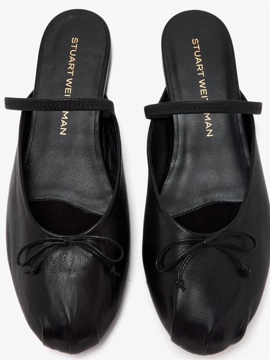 Stuart Weitzman Shoes - Stuart Weitzman Black Leather Prima Bow Ballet Mules - New with box